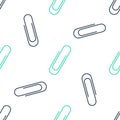 Green Paper clip icon isolated seamless pattern on white background. Vector Royalty Free Stock Photo