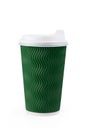 Green paper cup for cappuccino or latte, on a white isolated background Royalty Free Stock Photo