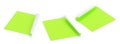 Green paper stickers with bent corners 3d render. Blank square sticky notes. Realistic set of empty adhesive tags and Royalty Free Stock Photo