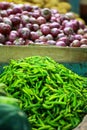 Green paprica in traditional vegetable market in India. Royalty Free Stock Photo