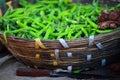 Green paprica in traditional vegetable market in India. Royalty Free Stock Photo