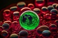 green parasite infecting the red blood cells, sickness illness in the blood flow