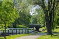 Green park and bridges in Oulu, Finland Royalty Free Stock Photo