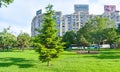 Green Park in Unirii Square in a sunny spring day - Bucharest, Romania - 20.05.2019