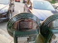 A Green Parking meter in Birmingham, Michigan