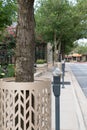 The Woodlands, Texas USA - July 11, 2021: Parking meters in Market Street.