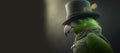 Green parrot gentleman and boss in a hat, suit and tie. Banner header. AI generated