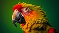 Green parrot with red beak on orange background Royalty Free Stock Photo