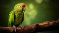 Green Parrot On Wood Branch: Matthias Haker Style Uhd Precisionist Art