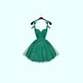 Green party dress. Vector illustration