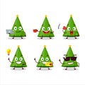 Green party hat cartoon character with various types of business emoticons Royalty Free Stock Photo