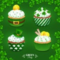 Green party set. Collection with cupcakes for St. Patrick's Day Royalty Free Stock Photo