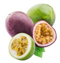 Green passion fruit isolated on white background with shadow. Clipping path