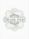 Green passport emblem with text Organic Food inside