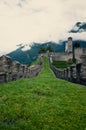 Green pathway on castle fortification, Bellinzona