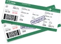 Green pattern of two airline boarding pass tickets for traveling by plane. Royalty Free Stock Photo