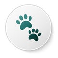 Green Paw print icon isolated on white background. Dog or cat paw print. Animal track. White circle button. Vector Royalty Free Stock Photo