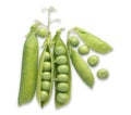 Green pea pods with open pod and peas on white background Royalty Free Stock Photo