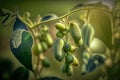 Green pea pods ripen on bush. Pods of ripening green peas closeup, Generative AI Royalty Free Stock Photo