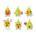 Green pear cartoon character with love cute emoticon Royalty Free Stock Photo