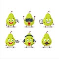 Green pear cartoon character are playing games with various cute emoticons Royalty Free Stock Photo