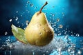 Green pear fruit with juice splash on white background. Royalty Free Stock Photo
