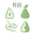 Green pear hand drawn illustration set Royalty Free Stock Photo