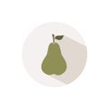 Green pear. Icon with shadow on a beige circle. Fall vector illustration Royalty Free Stock Photo