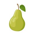 Green pear with leaf, flat style vector illustration isolated on white background Royalty Free Stock Photo