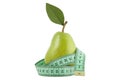 Green pear with leaf and measurement tape