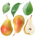 Green pear leaves and pear fruit. Clipping path. Royalty Free Stock Photo