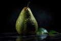 Green Pear Metallic Drops On Black Background. Generative AI Royalty Free Stock Photo