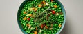 Green Peas Bowl with Vegetables and Herbs. Royalty Free Stock Photo