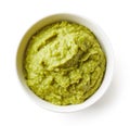 Green peas and broccoli baby puree on white Royalty Free Stock Photo