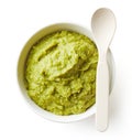 Green peas and broccoli baby puree on white Royalty Free Stock Photo