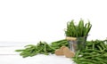 Green peas in a bucket and heart. Concept. Isolated. Agriculture Royalty Free Stock Photo