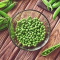 Green peas peeled in a glass bowl closeup Royalty Free Stock Photo