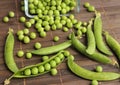 Green peas pods on table Royalty Free Stock Photo