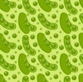 Green peas seamless pattern. Pod endless background, texture. Vegetable backdrop. Vector illustration. Royalty Free Stock Photo