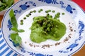 Green peas soup - cold served meal Royalty Free Stock Photo