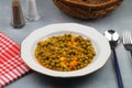 Green Peas with vegetables and herbs. Vegetarian dinner Royalty Free Stock Photo
