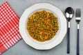 Green Peas with vegetables and herbs. Vegetarian dinner Royalty Free Stock Photo