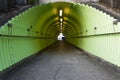 Green Pedestrian Tunnel made of Arched Metal Sheet with Futuristic Look