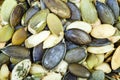 Green peeled pumpkin seeds close up