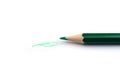 Green pencil drawing test on white paper Royalty Free Stock Photo