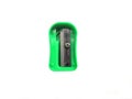 Green pencil sharpener on white background Royalty Free Stock Photo