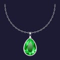 Green pendant necklace icon, realistic style Royalty Free Stock Photo