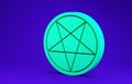 Green Pentagram in a circle icon isolated on blue background. Magic occult star symbol. 3d illustration 3D render