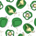 Green pepper spice vector seamless pattern, fresh organic food ingredient.