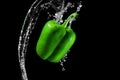 Green pepper in water stream